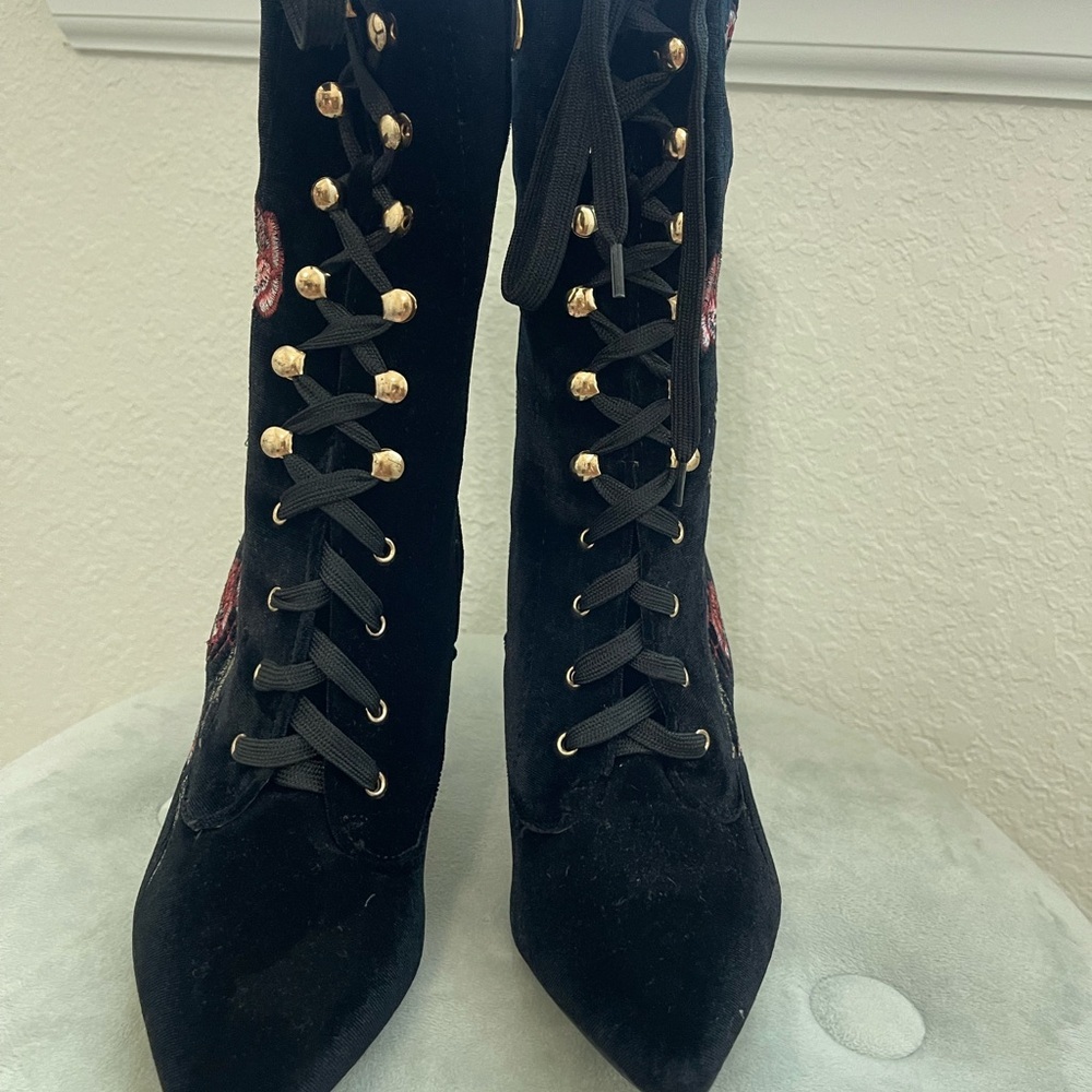 Black velvet embroidery boots - Picture 2 of 6